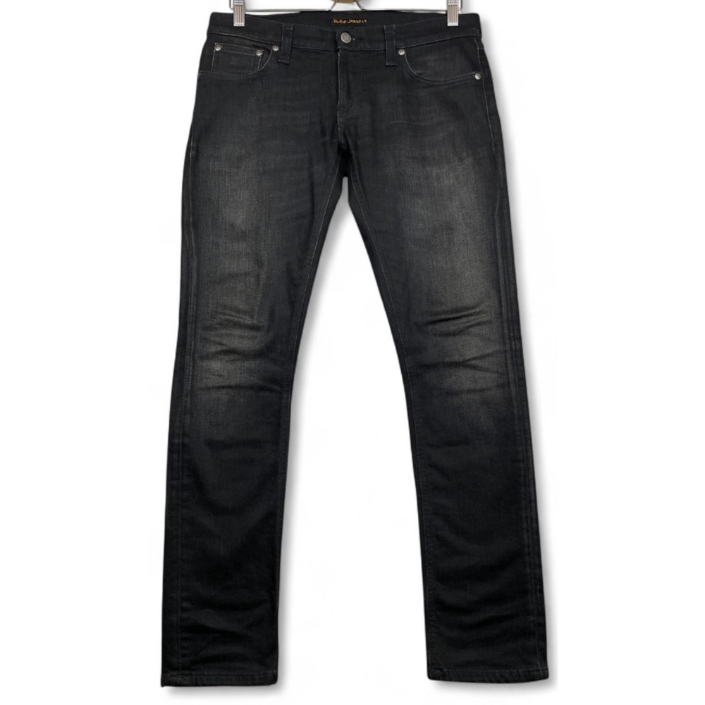 Nudie Jeans Co Long John Skinny Jeans Black Blizzard Gray 32x29.5